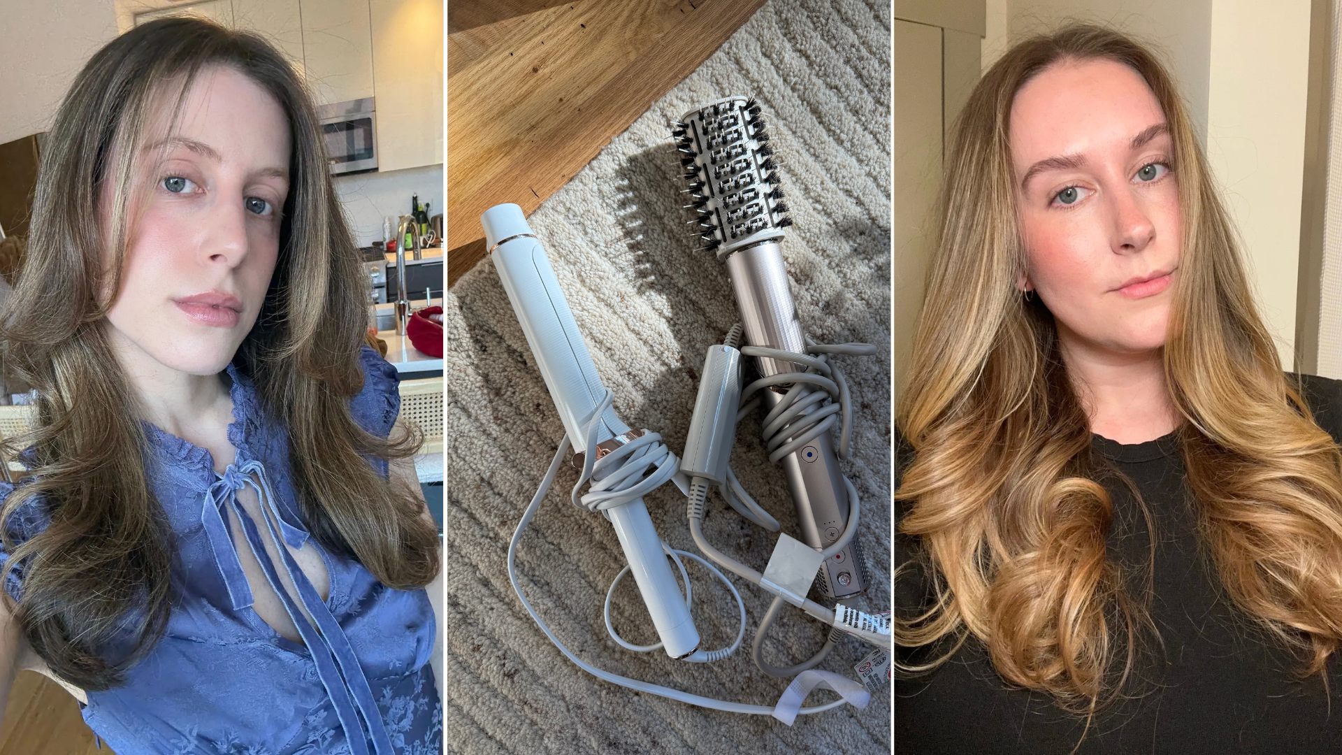 Photo collage of Jamie Schneider and Kaitlyn McLintock with blowouts using at-home hair tools
