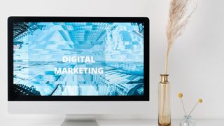 Mac desktop with Digital Marketing presentation displayed