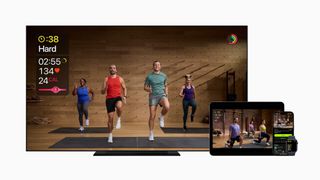 Joe Wicks leading a workout on Apple Fitness+ with trainer Jamie-Ray Hartshorne