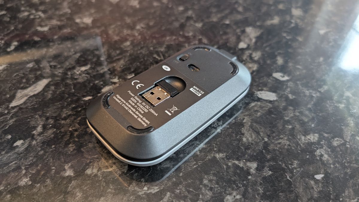 The Medion Signium 27 S1 AIO desktop pictured on a marble worksurface.