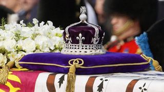 Queen Mother's coffin with her coronation crown placed on top