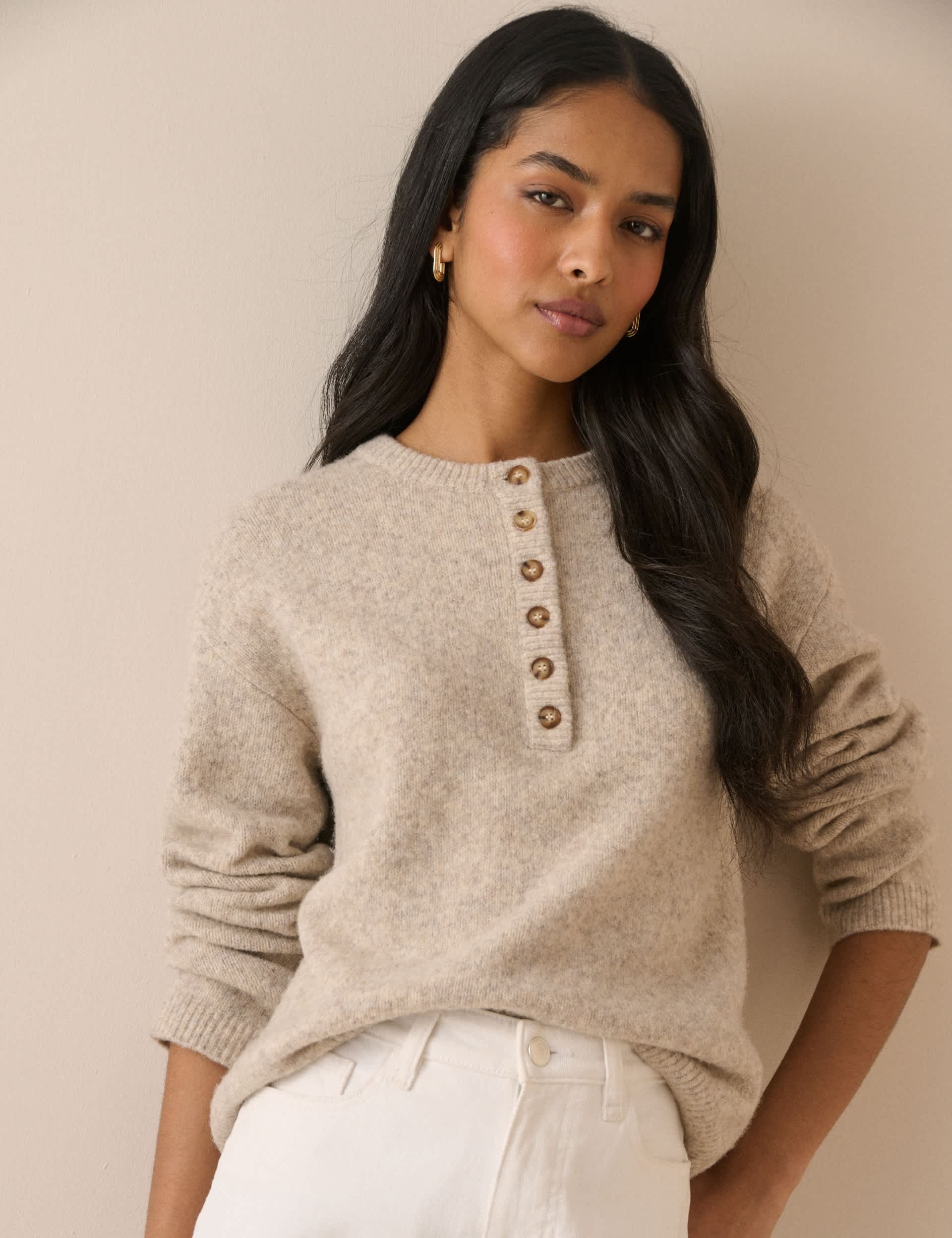Henley Crew Neck Jumper With Wool