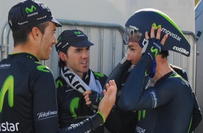 Moreno, Izagirre and Valverde commenting the outcome of the race