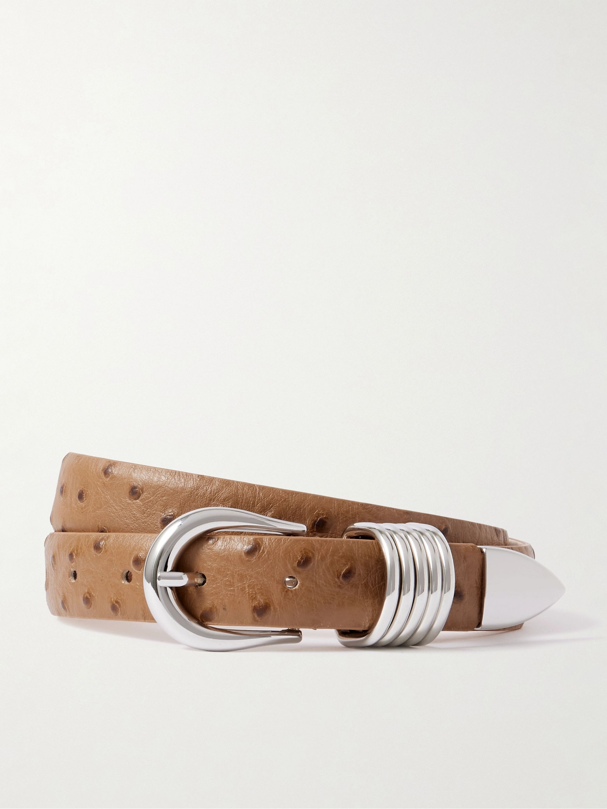 D&amp;eacute;hanche, Hollyhock Ostrich-Effect Leather Waist Belt