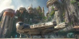 Star Wars Galaxy's Edge concept art with Millennium Falcon