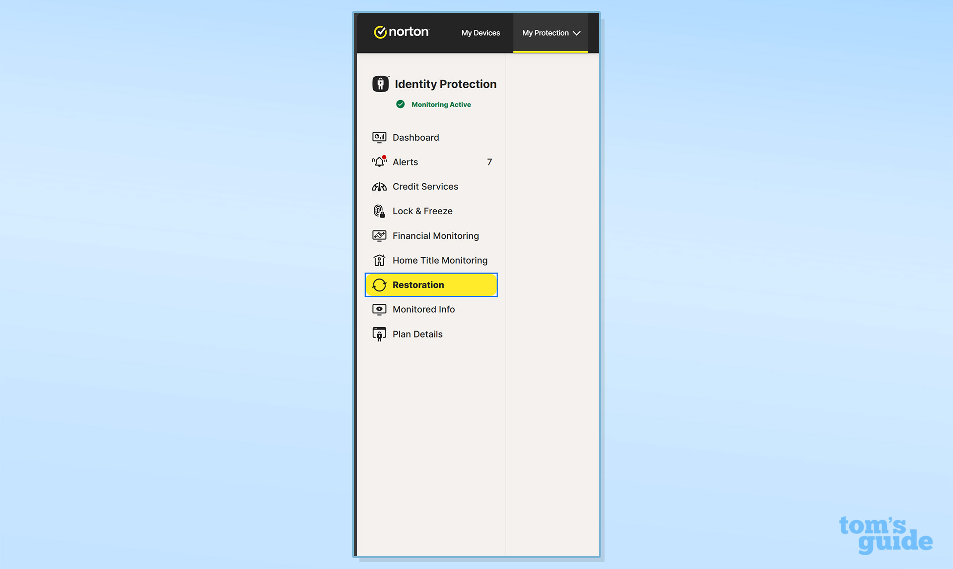 Screenshot of the LifeLock web menu