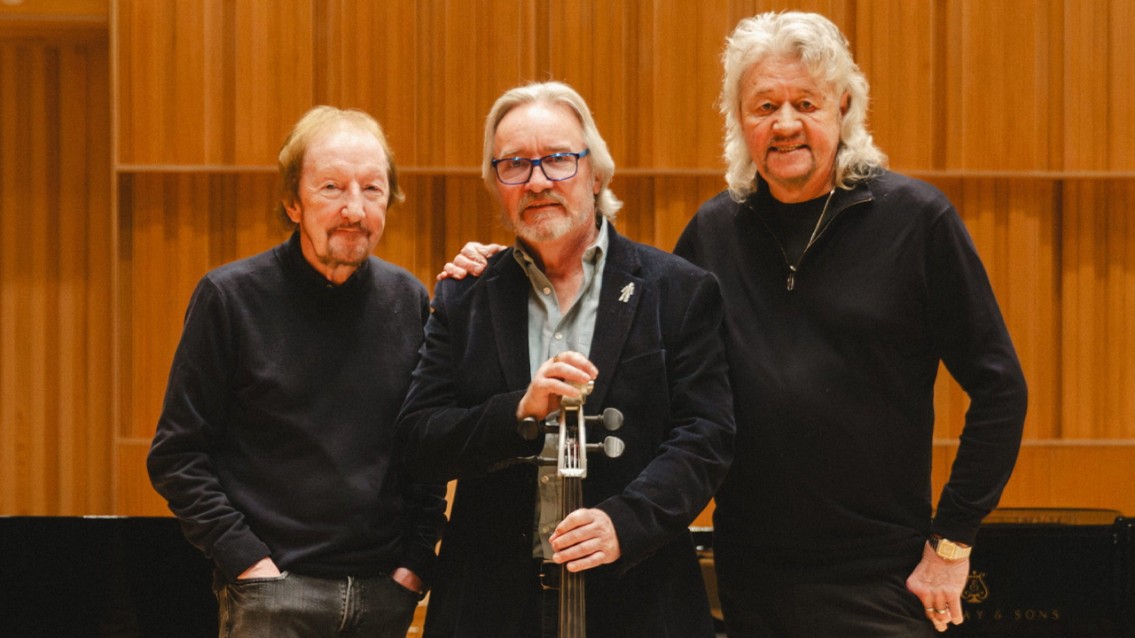Former Electric Light Orchestra members Mik Kaminski, Melvyn Gale and Bev Bevan at Birmingham City University