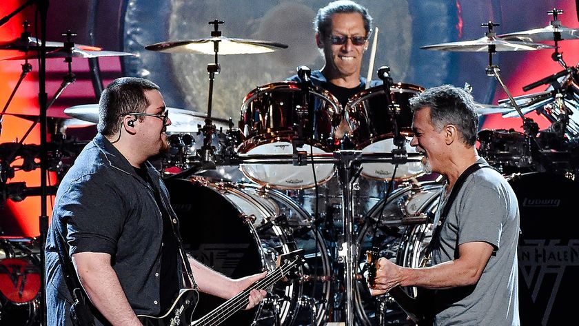 Bassist Wolfgang Van Halen, drummer Alex Van Halen and guitarist Eddie Van Halen of Van Halen perform during the 2015 Billboard Music Awards at MGM Grand Garden Arena on May 17, 2015 in Las Vegas, Nevada. 