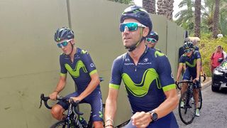 Alejandro Valverde waits to get the training ride started