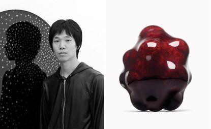 Left: Genta Ishizuka. Right: a red, glossy, bulbous creation