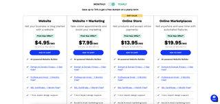 screenshot of web.com pricing page