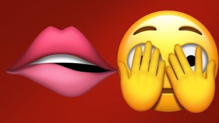 iOS 15.4 emoji biting lip covered face
