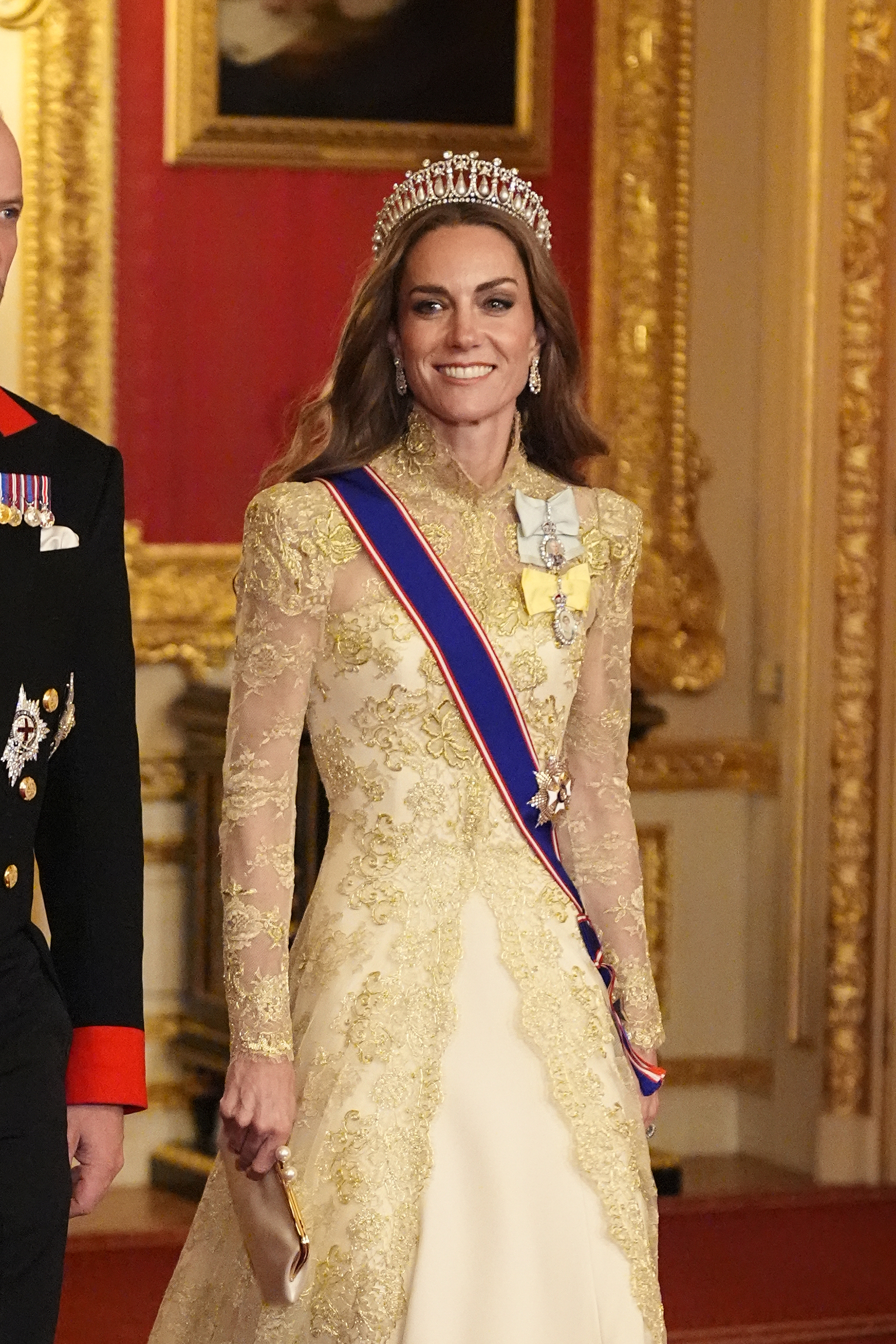WINDSOR, ENGLAND - SEPTEMBER 17: Catherine, Princess of Wales arrives for the State Banquet hosted by King Charles III and members of the Royal Family at Windsor Castle during the state visit by the President of the United States of America on September 17, 2025 in Windsor, England. President Trump is in England from Sept. 16-18 on his second UK state visit, with the previous one taking place in 2019 during his first presidential term. (Photo by Aaron Chown-WPA Pool/Getty Images)
