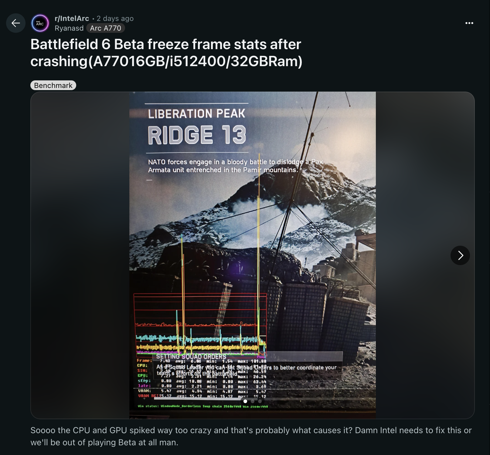 Battlefield 6 crash reports on Intel Arc GPUs across the internet