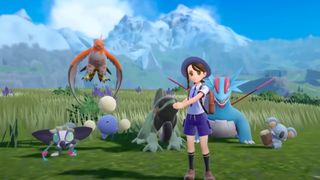 Pokemon Scarlet and Violet: Female player with six Pokemon
