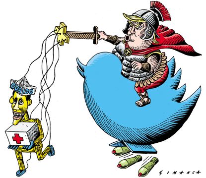 Political Cartoon World Trump Guiado Venezuela Twitter Marionette