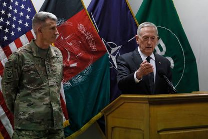 Gen. James Mattis at a news conference in Kabul