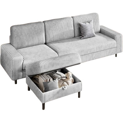 grey corduroy sofa with storage