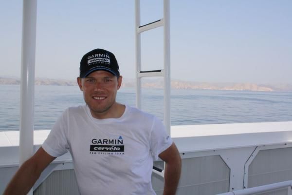 Thor Hushovd during the two-hour, high-speed boat transfer before stage three
