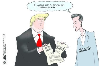 Political Cartoon U.S. Trump Ripping Paris Agreement Instead Of Gavin Newsom
