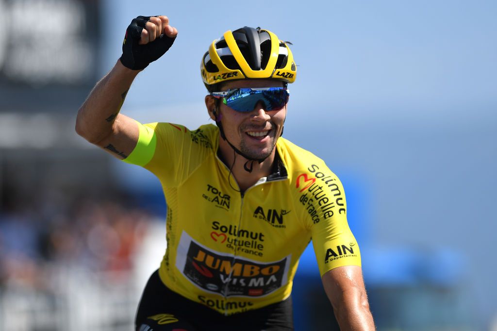 Roglic punches the air in celebration