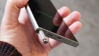 Samsung Galaxy S24 Ultra hands on handheld S Pen closeup