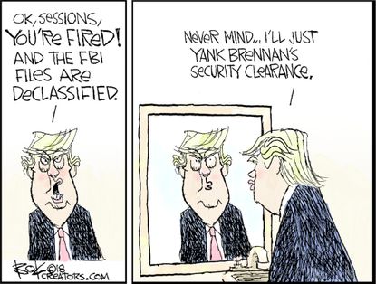 Political cartoon U.S. Trump John Brennan security clearance revoked Jeff Sessions