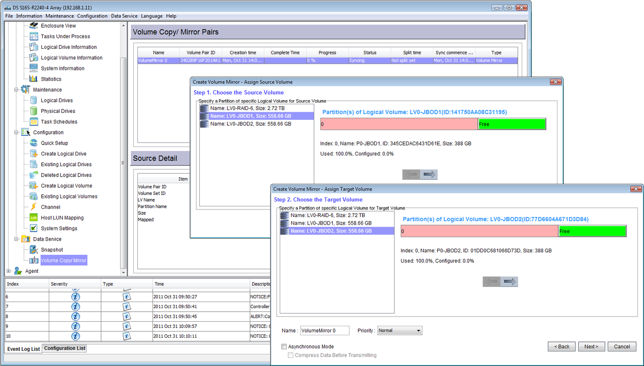 Once a mirror has been completed across source and target partitions it can be split and the target used for backup purposes.
