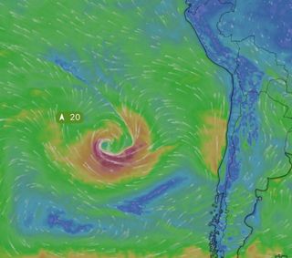 imagery showing an approaching tropical storm.