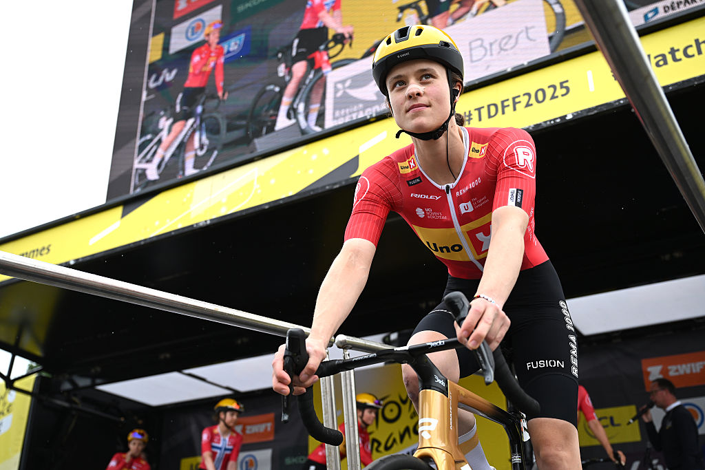 BREST, FRANCE - JULY 27: Teuntje Beekhuis of Netherlands and Team Uno-X Mobility prior to the 4th Tour de France Femmes 2025, Stage 2 a 110.4km stage from Brest to Quimper / #UCIWWT / on July 27, 2025 in Brest, France. (Photo by Szymon Gruchalski/Getty Images)