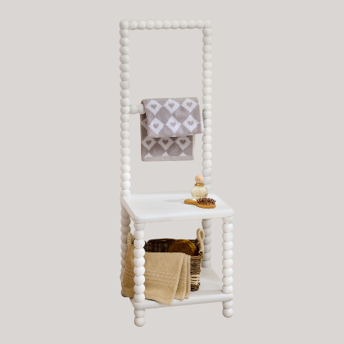 White Bobbin Towel Rail Storage Stool