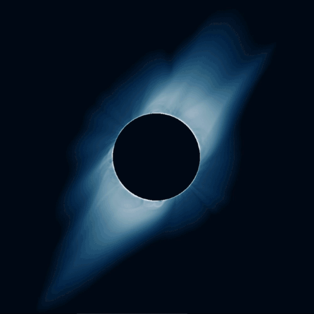 An animation that goes back and forth between a model of the sun's corona, published June 25, shows what researchers at Predictive Science Inc. thought this region might look like during the 2019 total solar eclipse (blue), and an actual picture of the corona taken one week later, during the event on July 2 (gray).