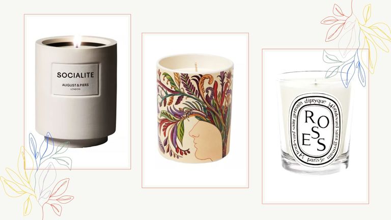three of w&h's best scented candles picks—Socialite scented candle, Polkra x Katie Scott Candle Collection Circe scented candle and Diptyque Roses