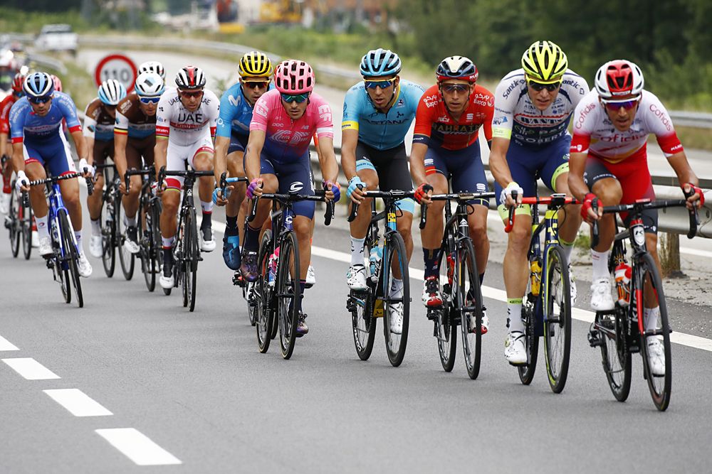 The breakaway of 29 riders during a shortened stage 20 at the Tour de France