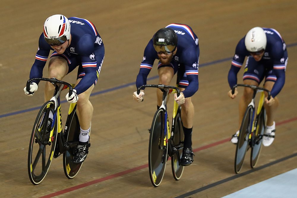 Sebastien Vigier, Benjamin Edelin, Quentin Lafargue (France) in the men's team sprint