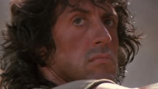 Close-up on John Rambo's face in Rambo III