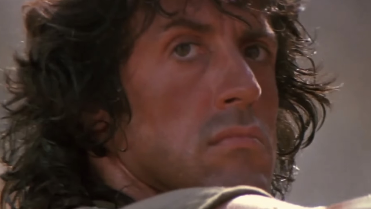 Close-up on John Rambo's face in Rambo III