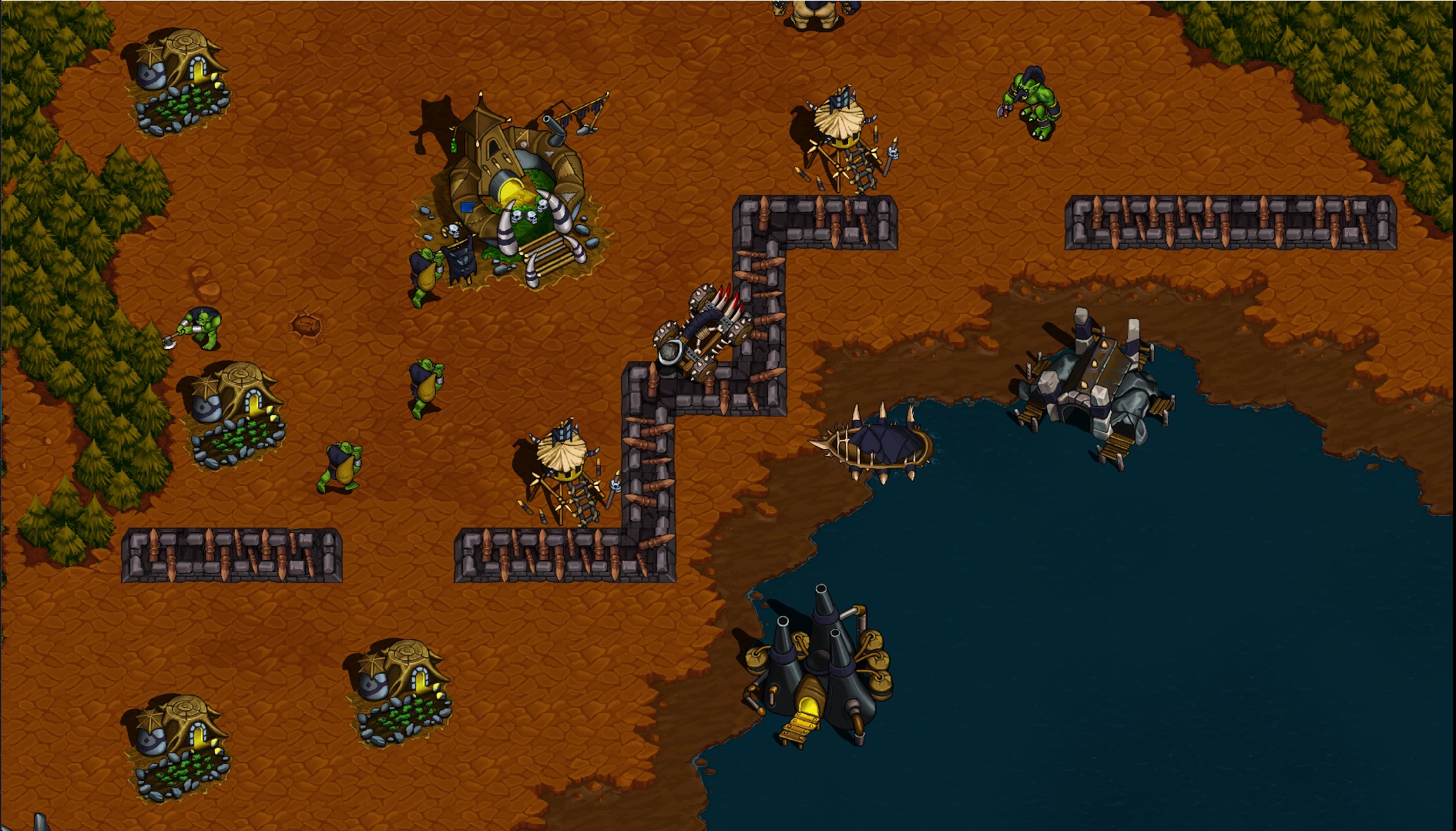 In-game screenshot of the Horde faction building a base in Warcraft 2 Remastered