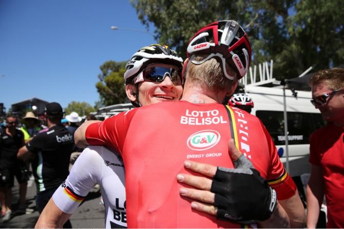 Andre Greipel and Marcel Sieberg celebrate another win for Lotto