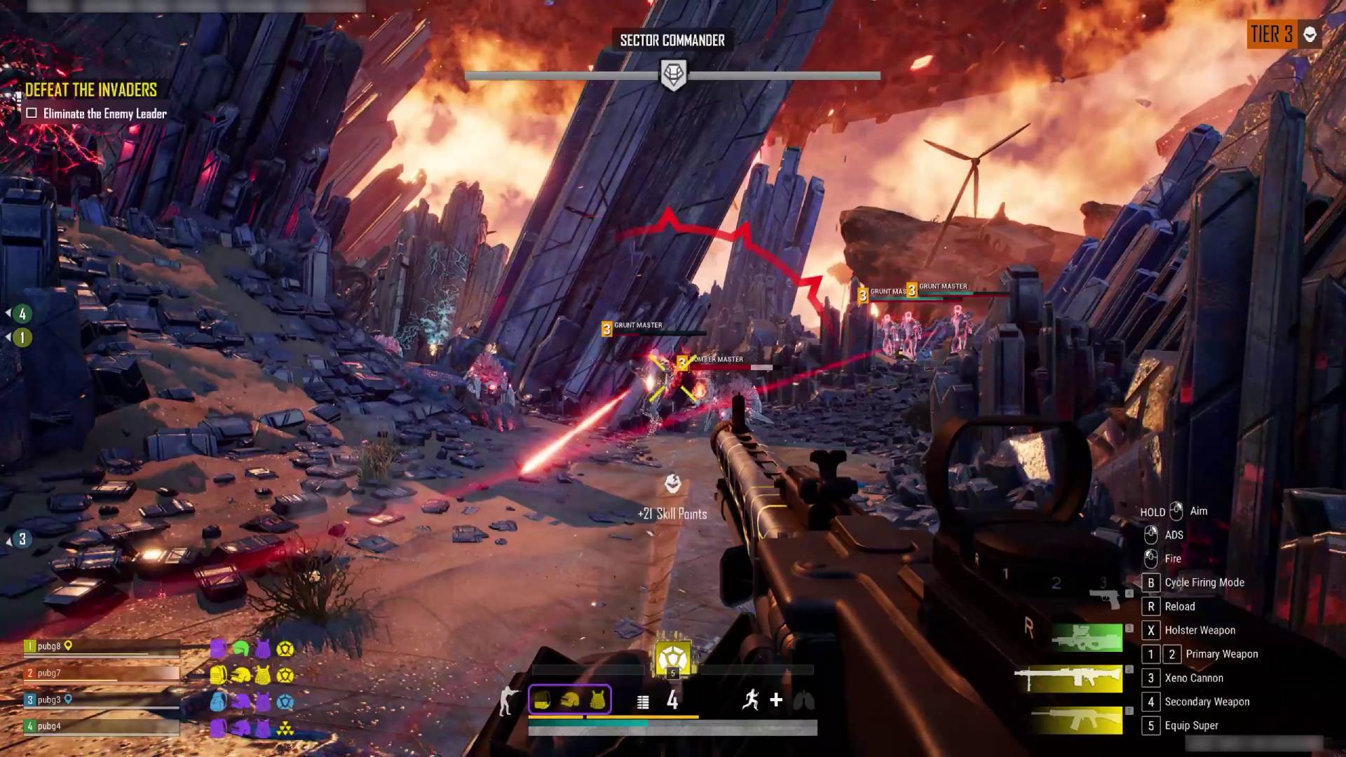 PUBG Xeno Point gameplay firing machine gun at aliens