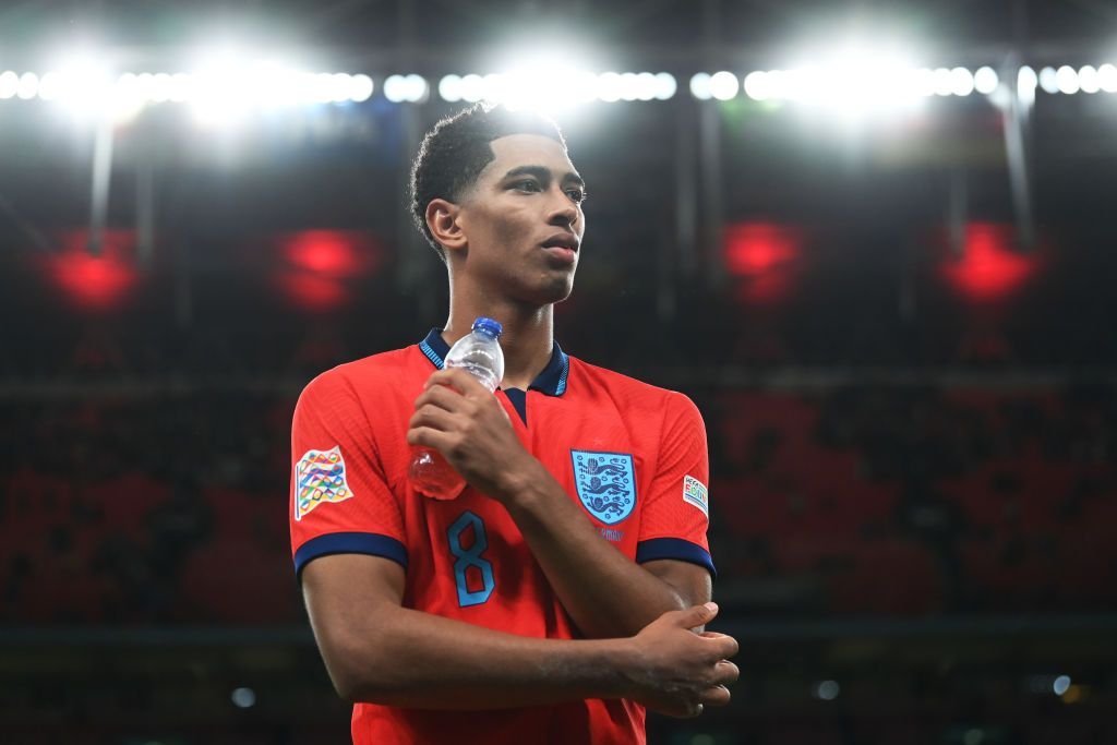 Liverpool target Jude Bellingham of England looks on following the UEFA Nations League League A Group 3 match between England and Germany at Wembley Stadium on September 26, 2022 in London, England.