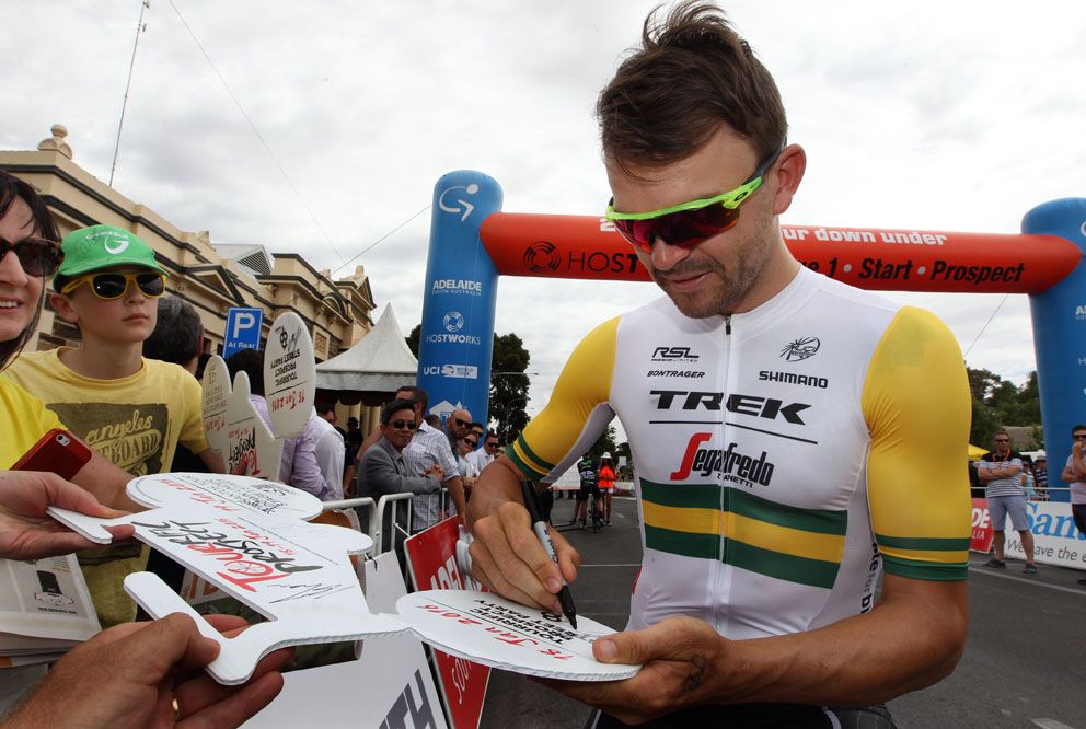 Australian champion Jack Bobridge with fans before the start of stage 1