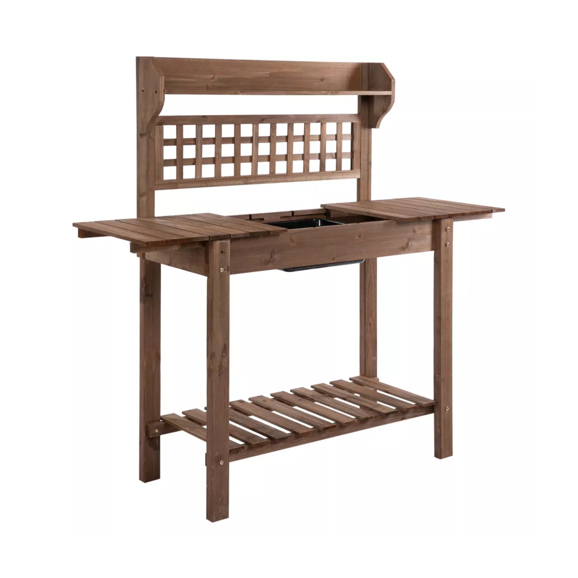 Wood potting bench with adjustable top