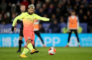 Sergio Aguero misses a penalty at the King Power Stadium