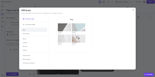 screenshot of Hostinger website builder being used to create a personal website
