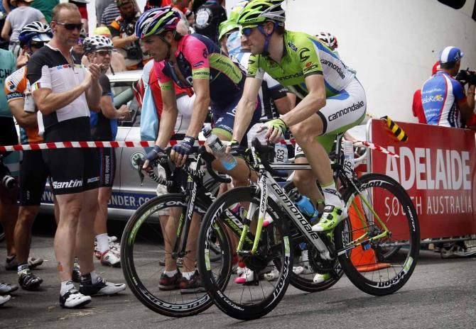 Elia Viviani (Cannondale) and Davide Cimolai (Lampre-Merida) on stage 3 of the Tour Down Under.