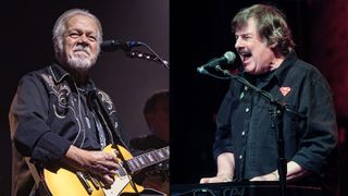 LEFT: Randy Bachman of Bachman-Turner Overdrive performs on stage at The Magnolia on November 05, 2023 in El Cajon, California. RIGHT: Burton Cummings former lead singer of "The Guess Who" performs at Sony Hall on November 18, 2018 in New York City. 