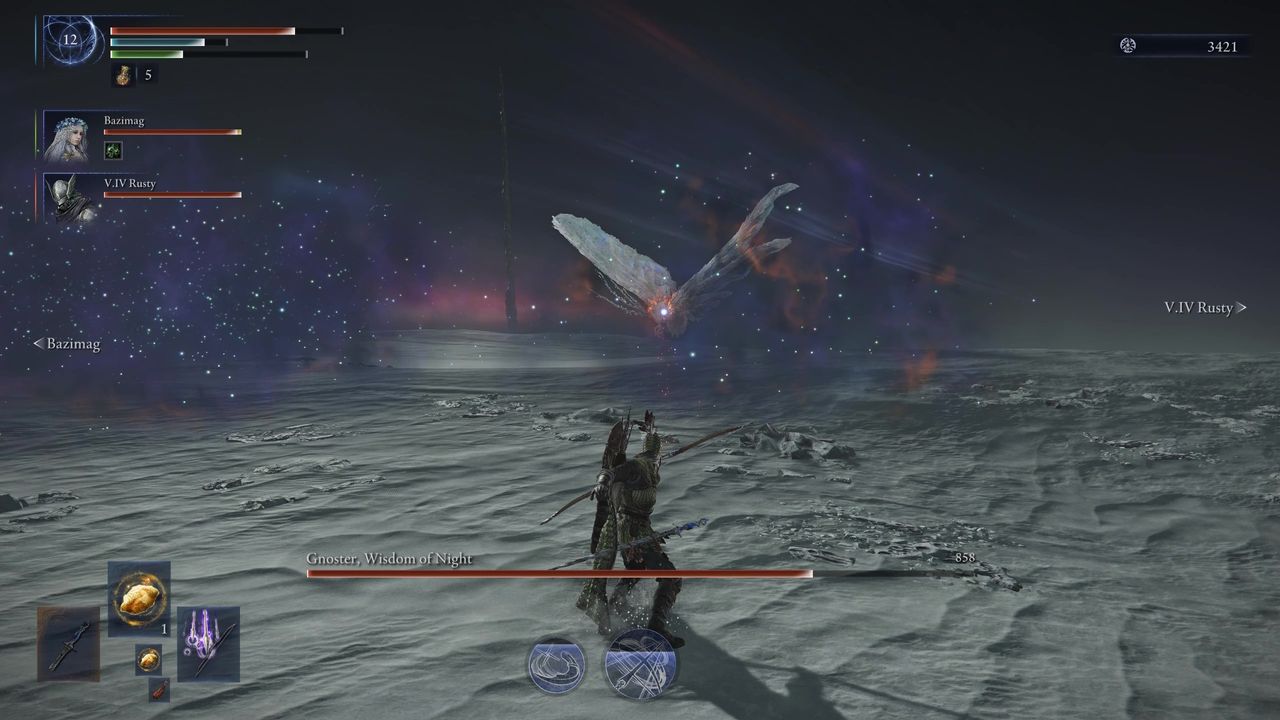 Elden Ring Nightreign Sentient Pest guide: Moth Gnoster creating poison clouds in front of Ironeye.