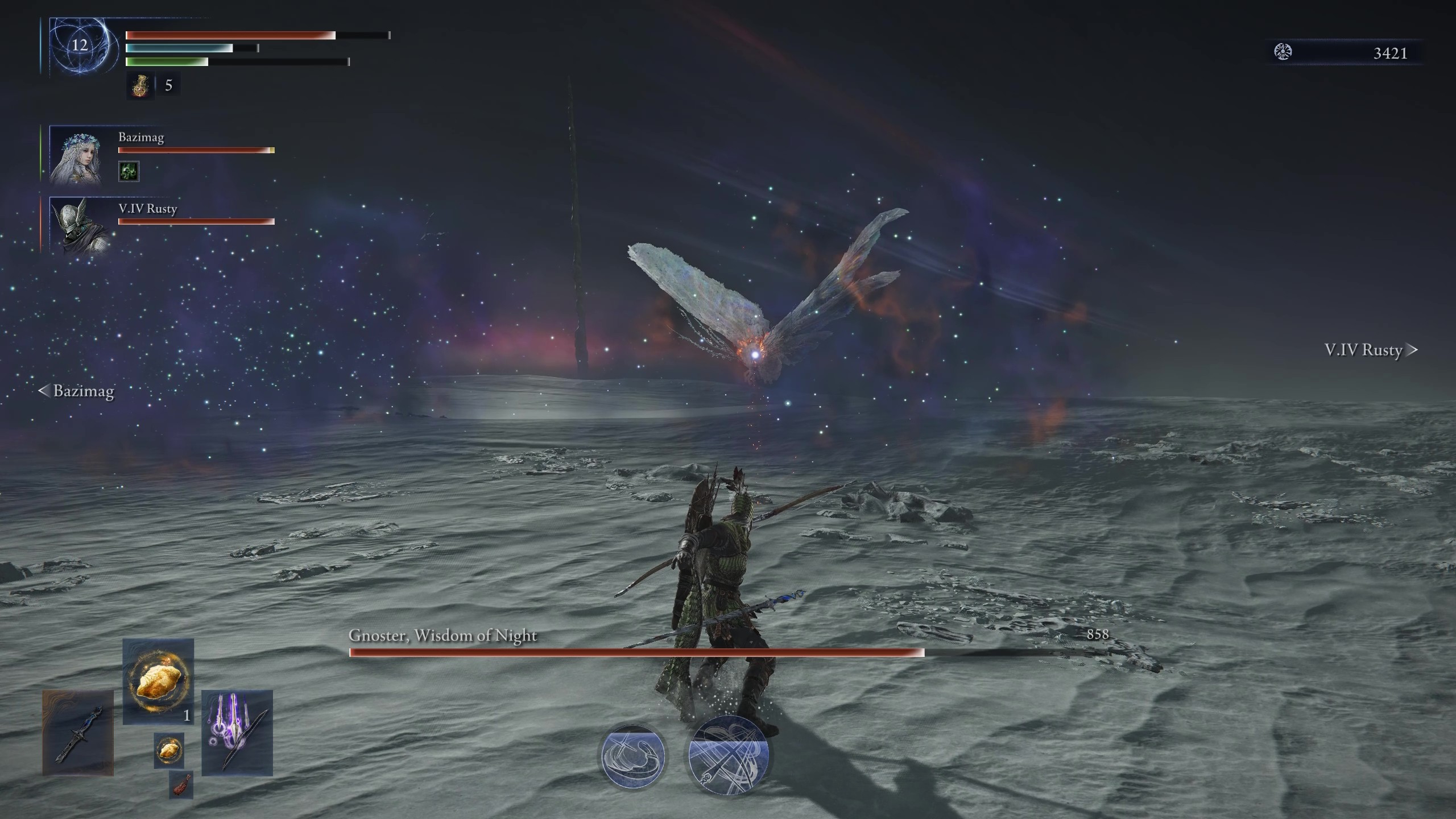 Elden Ring Nightreign Sentient Pest guide: Moth Gnoster creating poison clouds in front of Ironeye.