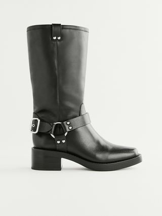 Black Moto Boots with Silver Buckle